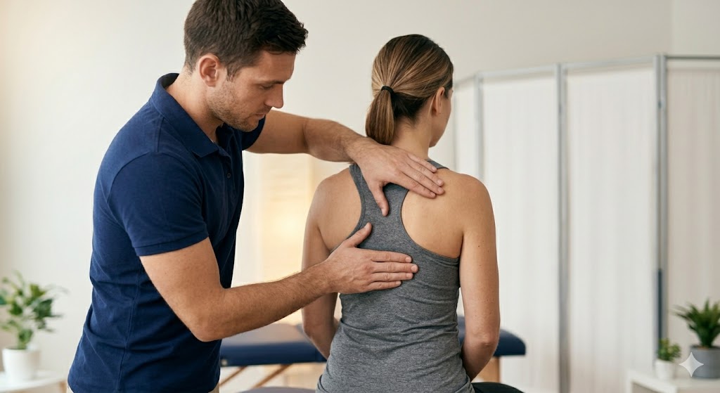 Physiotherapist treating patient's back